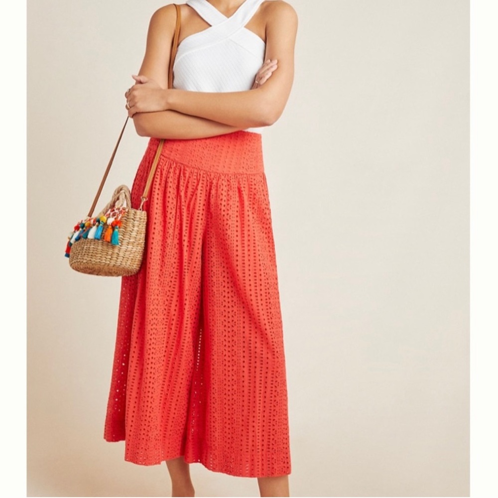 Anthropologie Coral Wide-Leg Eyelet Pants